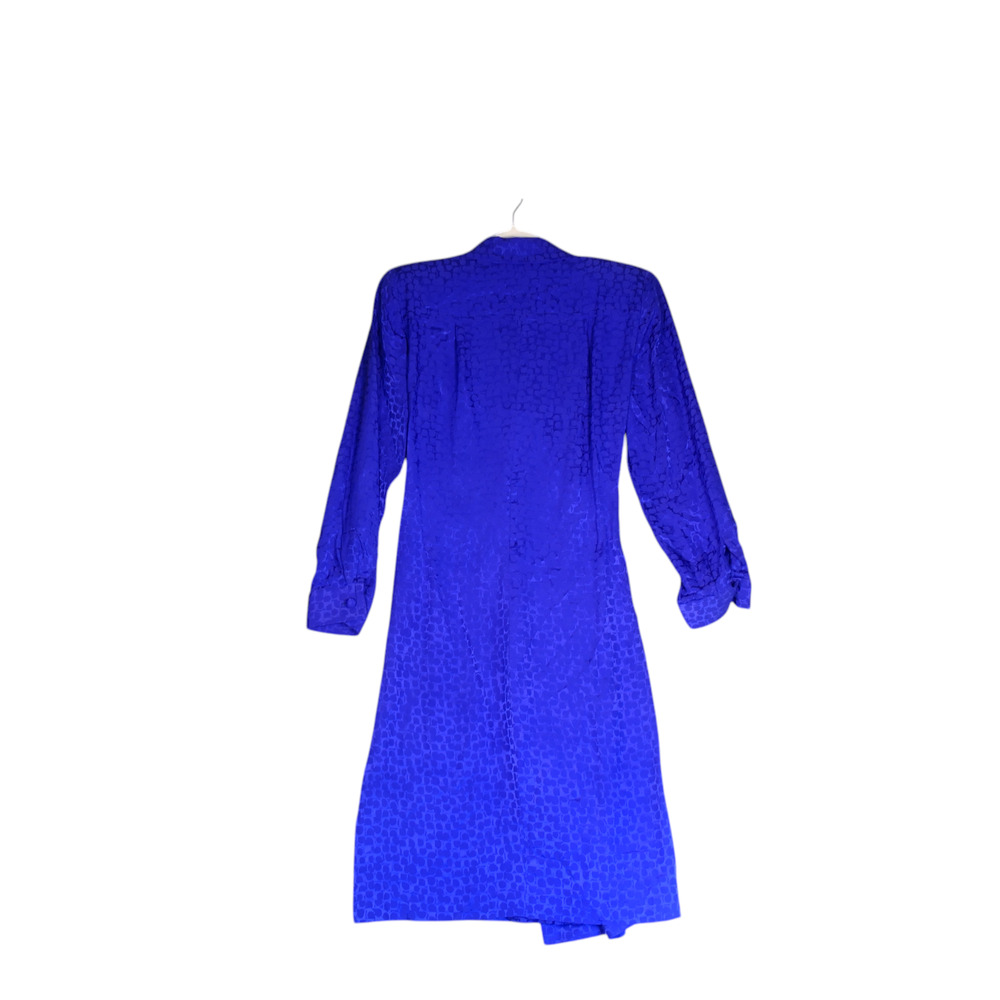 Vintage Liz Claiborne Wrap Dress Womens 10P Petite Blue 100% Silk Shoulder Pads - Picture 8 of 13